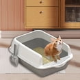 thumbnail image 1 of Inodoro para gatos con parte abierta, fácil de limpiar, resistente, grande, semicerrado, suministros antisalpicaduras, orinal para gatos, , GRIS, 1 of 10