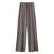 thumbnail image 4 of Pantalones rectos de lana con pierna ancha para mujer - Cintura alta, drapeados y largos hasta el suelo, 4 of 7