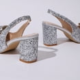 thumbnail image 4 of Women's Elegant Pointed Toe Block Heel Pumps Bow Sequin Work office Dress Shoes Comfort Walking High Heels for Party Wedding Silver 9.5(43), 4 of 9