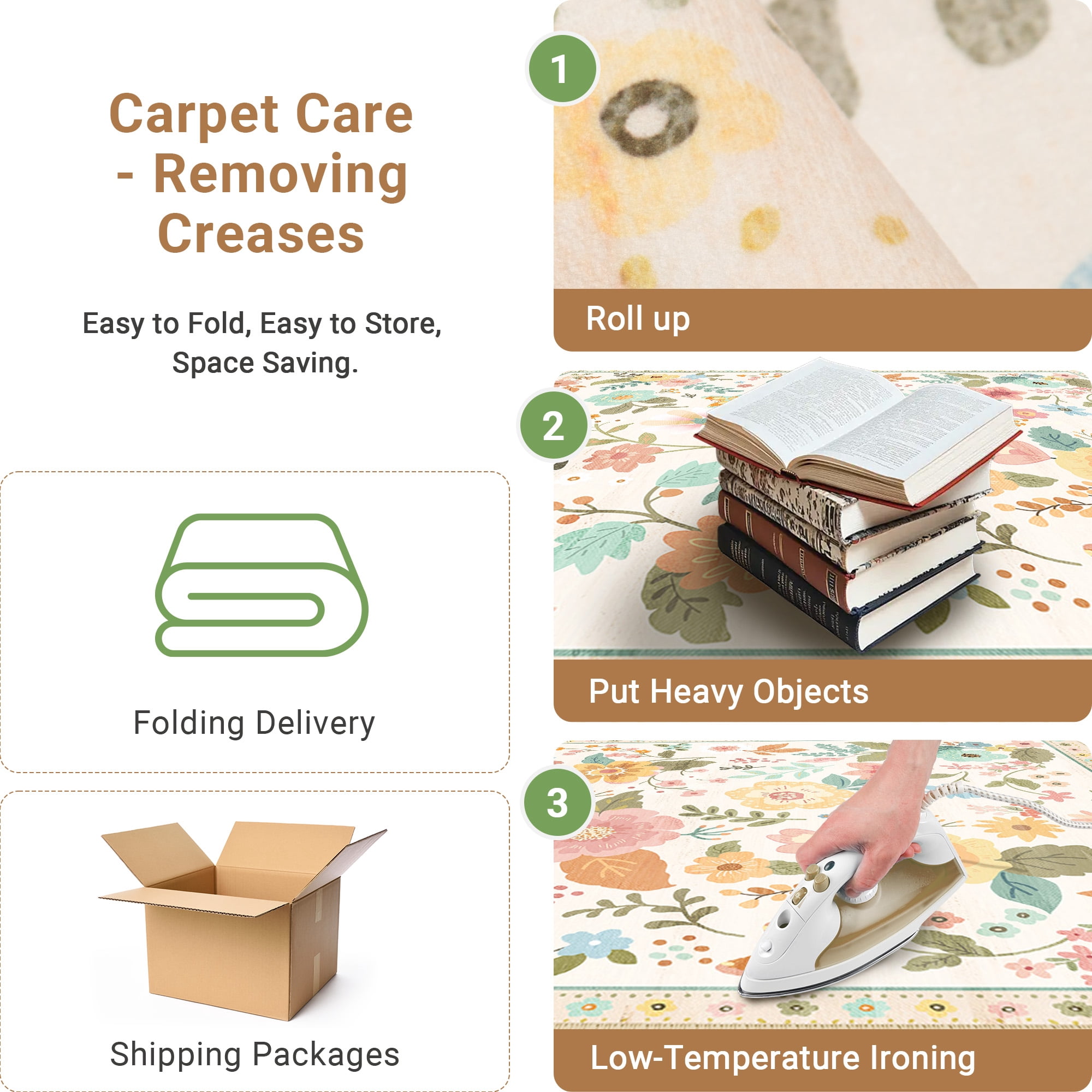 NewBuros 5'x7' Area Rugs, Boho Non Slip Washable Rugs for Living Room, Stain Resistant Soft Low Pile Indoor Floral Carpet for Bedroom Dining Room Office, Cream White