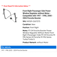 thumbnail image 2 of Front Right Passenger Side Power Window Regulator without Motor - Compatible with 1997 - 1998, 2000 - 2004 Porsche Boxster 2001 2002 2003, 2 of 2