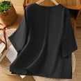 thumbnail image 4 of Htigea Cotton Linen 3/4 Sleeve Shirts for Women Casual Crewneck Basic Tees Loose Pullover Solid Tops Black,M, 4 of 5