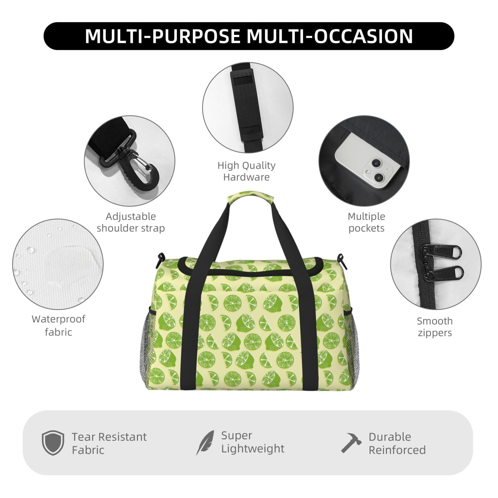 Fuzoiu Various Lemons Print Travel Duffle Bag,Carry On Tote Bags,Duffel Bag,Sport Gym Bag, Hospital Bag for Labor and Delivery, Overnight Bag,Luggage Bag