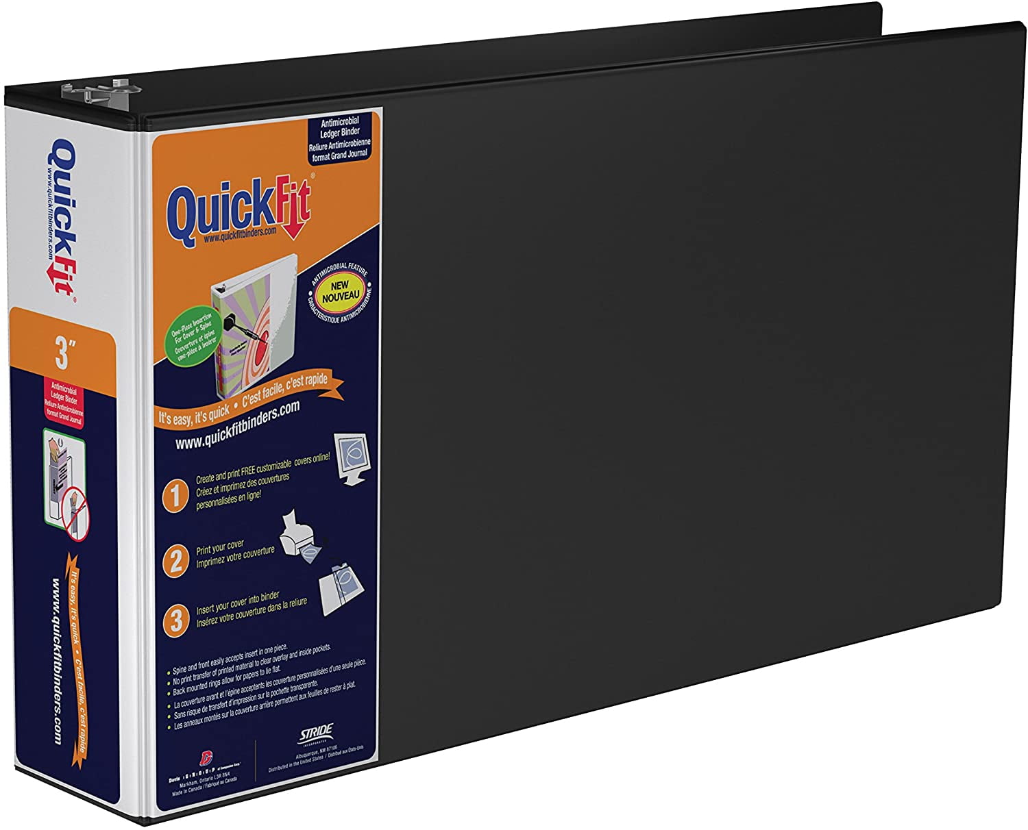 QuickFit 3Inch Ledger Binder, 11" x 17" Landscape, Locking DRing