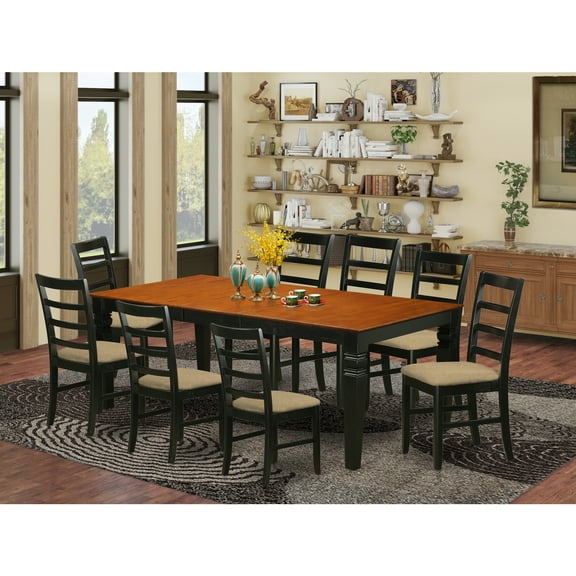 East West Furniture Logan 9-piece Dining Set with Cushion Seat in Black/Cherry