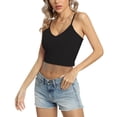 thumbnail image 2 of Valcatch Women's Rhinestone Fringe Spaghetti Strap V Neck Ribbed Crop Tank Tops, 2 of 6