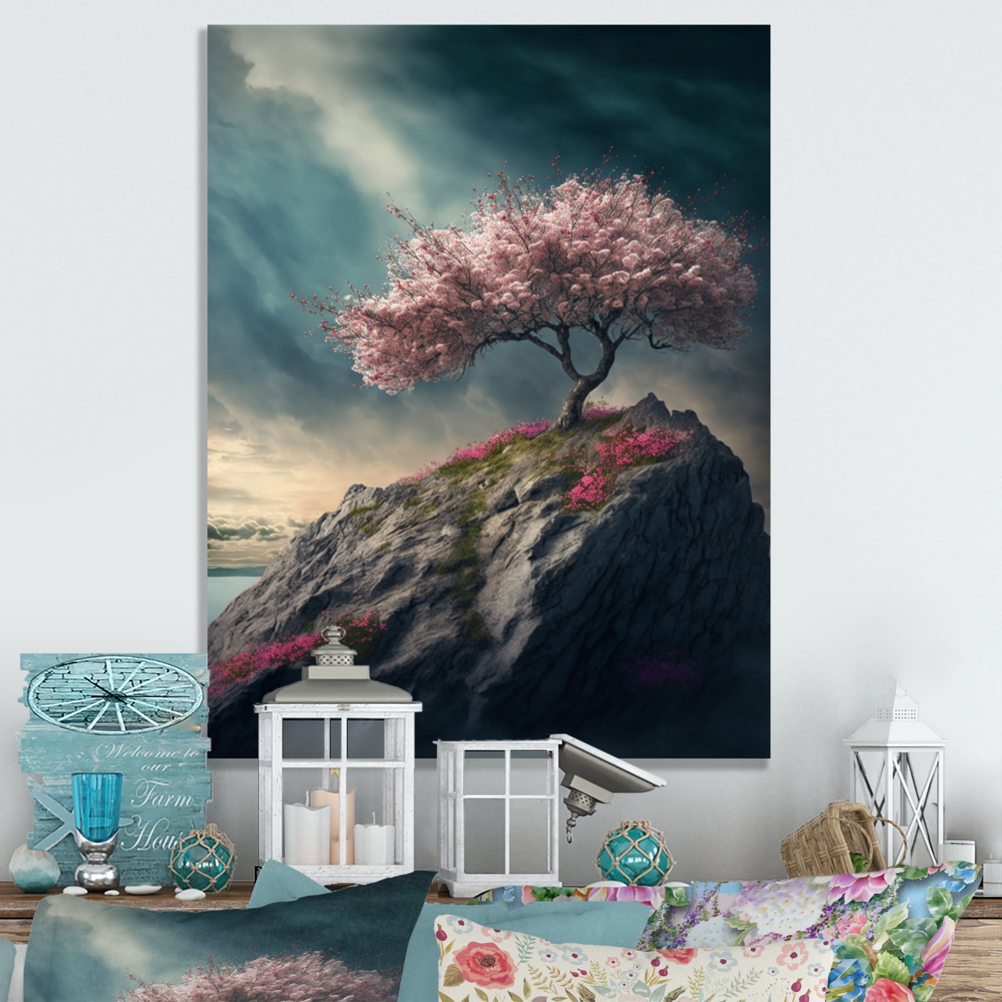 Designart Mountain Top Cherry Blossom I Canvas Wall Art