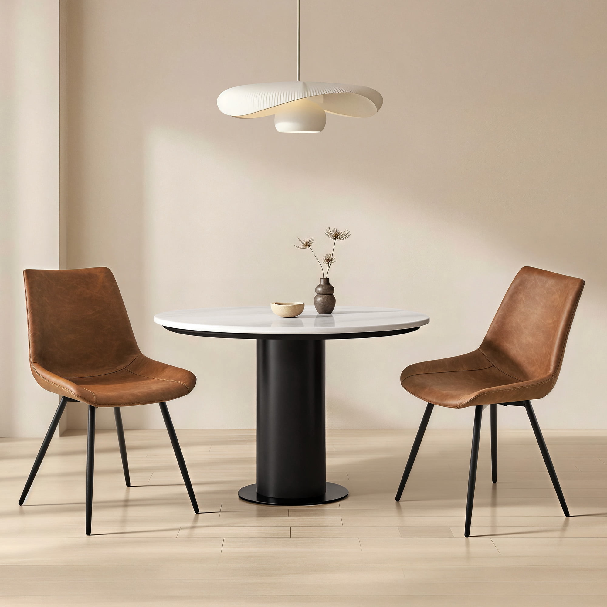 Alden Design 2PCS Faux Leather Dining Chairs with Metal Legs for Dining Room, Brown