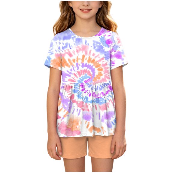 KPOPLK Girls Pajamas Set 2-Piece Short Sleeve Summer Kids Dress Shirt and Shorts PJs Sleepwear Outift Size 5-6 Years