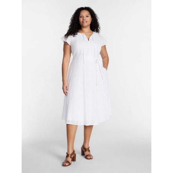 Terra & Sky Women’s Plus Tiered Cotton Eyelet Dress, Sizes 0X-5X
