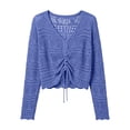 thumbnail image 3 of ZGRBOU Womens Boho Off Shoulder Sheer Tops Long Sleeve Crochet V Neck Pullover Shirts Drawstring Hem Swimsuit Cover Up, 3 of 6