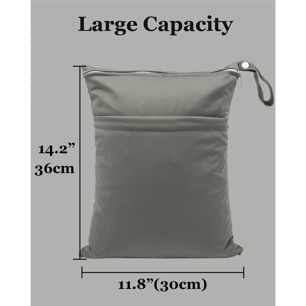 2pcs Superior Waterproof Wet Dry Bags,Reusable Two Zippered Pockets, baby cloth diaper wet bags,Travel,Beach,Pool,Daycare,Soiled Items,Yoga Gym Bag,wet bag for swimsuit Black&Grey