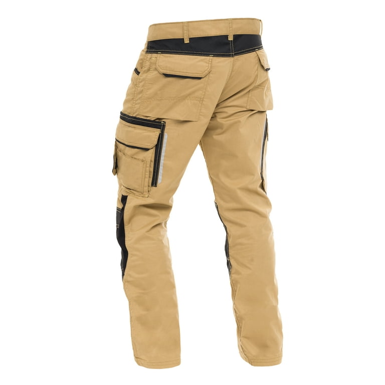 Mens Construction Pants Utility Work Heavy Duty Workwear Trousers Carpenter  Knee Reinforcement Cordura Safety Pants Khaki W40-L30