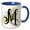 Blue/White, variant on 3drose, Fancy Monogram Initial M on Green Tropical Leaves, 11oz Two-tone Black Mug