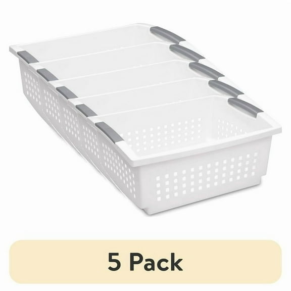 5 Pack Open Plastic Bin, Space Saving Organizers, White