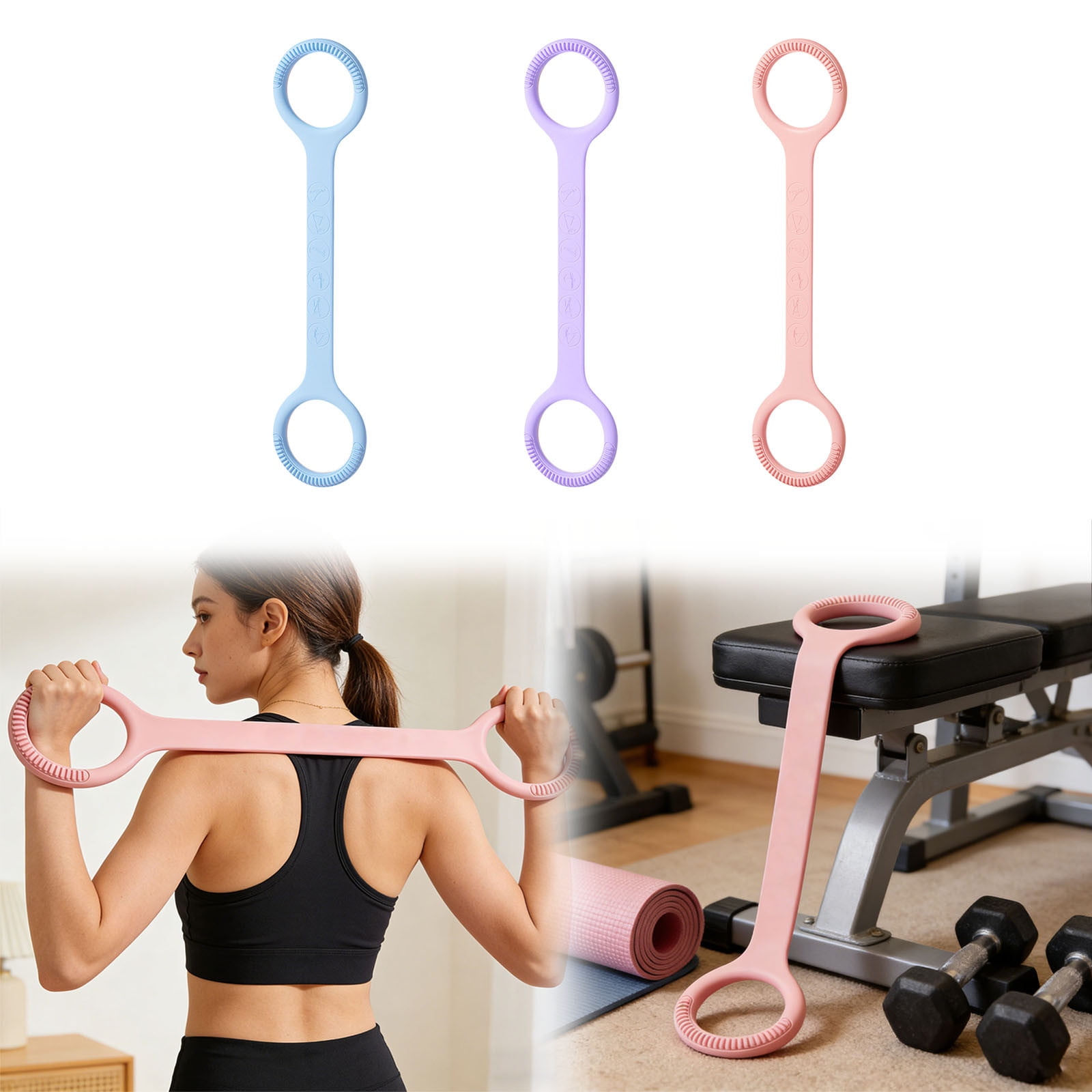 19.7"x4.3" Figure 8 Resistance Band With Handles,Resistance Elastic Bands For Working Out,Arm,Back,Shoulder Training Elastic Ropes,Exercise Equipment For Yoga,Pilates,Physical Therapy Stretching
