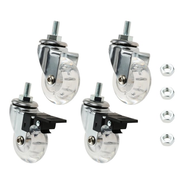 4Pcs 2 Inch M8x15mm Screw Threaded Stem Casters Office Chair Caster Wheel Clear Swivel Casters With Brake For Sofa Chair Cabinet ,Reliable