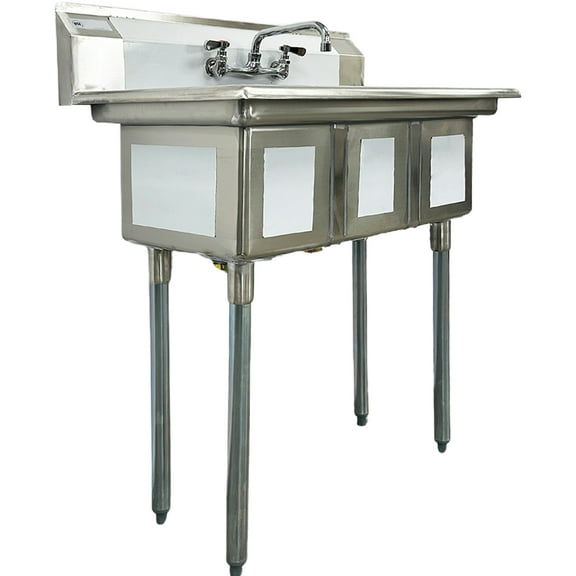3 Compartment Utility Sink with Faucet, NSF 36x43 in. Commercial Restaurant Utility Kitchen Sink Triple Compartment Stainless Steel
