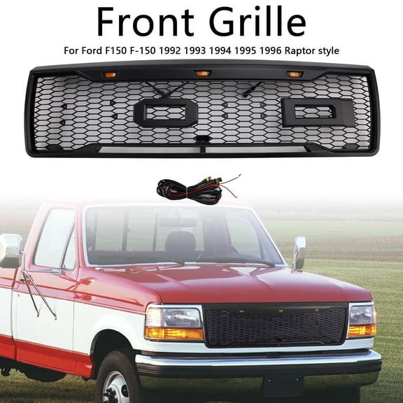 Matte Black Front Honeycomb Bumper Grille Grill Fit for Ford F150 1992-1996 W/ Led