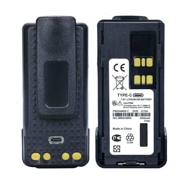 5000mAh PMNN4409 Battery High Capacity with USB-C Charging Port for motorola APX1000 APX3000 APX4000 XPR3300 XPR3300e XPR3500 3500e 7550 7550e 7580 580e DP4400 DP4601 Two Way Radio with Belt Clip