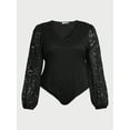 Sofia Jeans Women's Plus Size Lace Bodysuit with Blouson Sleeves, Sizes 1X5X
