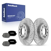 AutoShack 10.94" (278 mm) Rear Solid Drilled & Slotted Brake Rotors Coated Premium Ceramic Brake Pads | Replacement for 2025 Jeep Compass | Silver Zinc Coated | 6-PC Brake Kit | SilverShield Pro