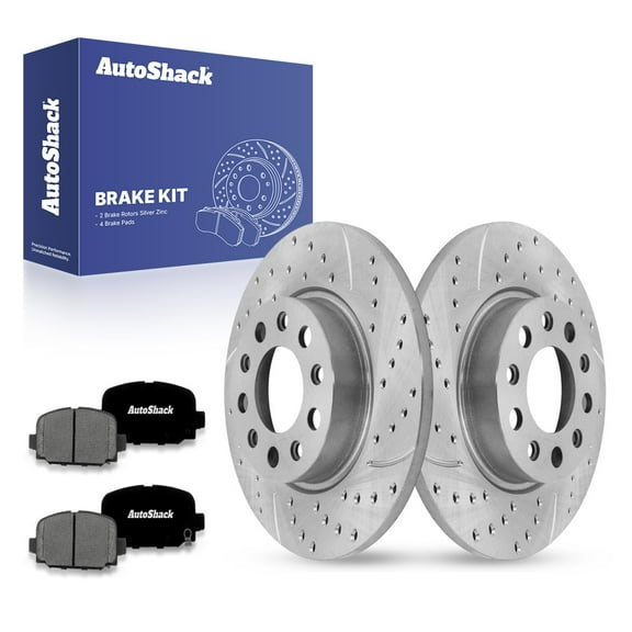 AutoShack 10.94" (278 mm) Rear Solid Drilled & Slotted Brake Rotors Coated   Premium Ceramic Brake Pads | Replacement for 2025 Jeep Compass | Silver Zinc Coated | 6-PC Brake Kit | SilverShield Pro