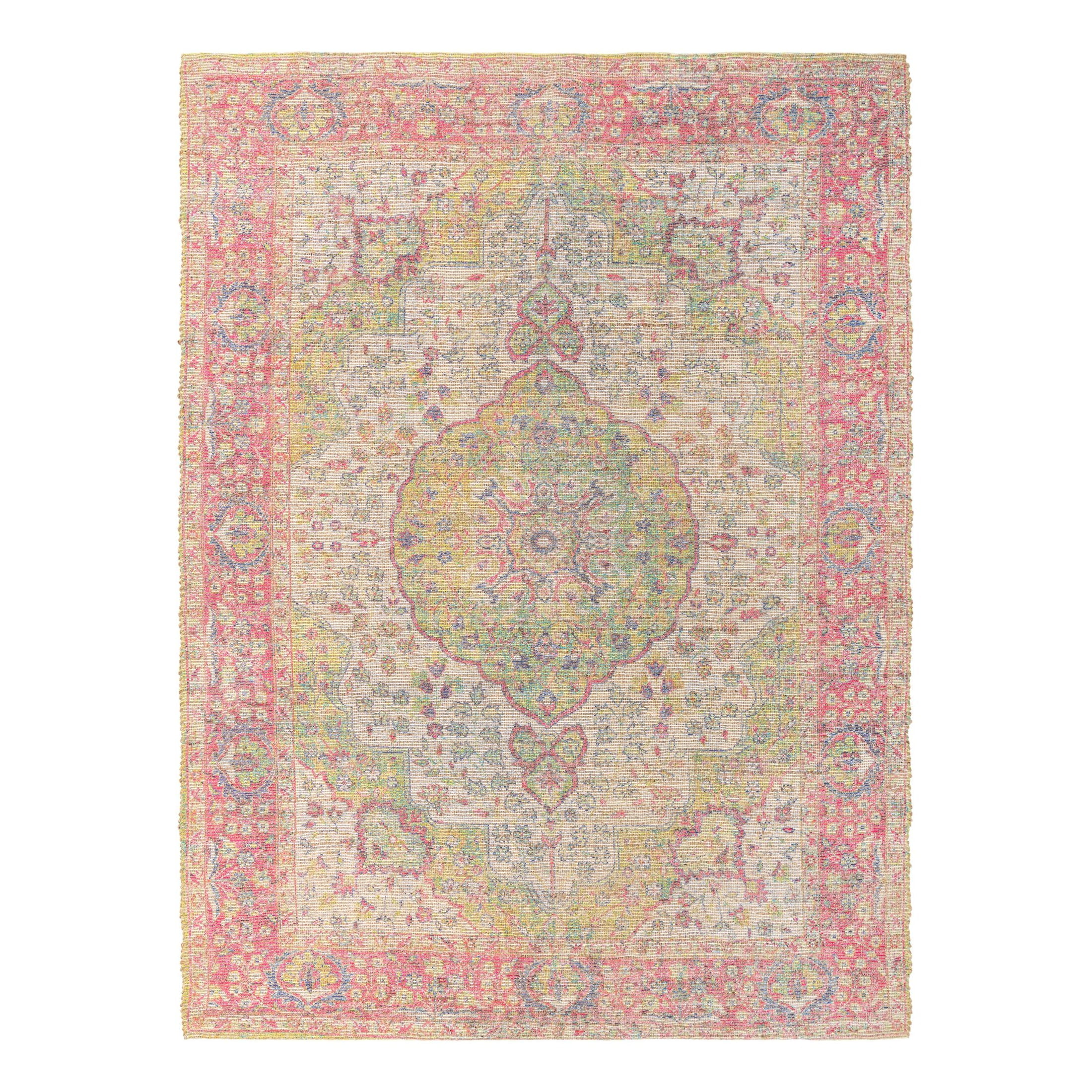 Unique Loom Chenille Jute Collection Area Rug - Amba (9' x 12' Rectangle Ivory Pink/Navy Blue)