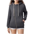 thumbnail image 3 of Jinhomg 2026 Trendy Hoodies for Women Plus Size Casual Solid Drawstring Hooded Sweatshirt Oversized Comfy Long Sleeve Zip Up Jacket with Pockets Dark Gray L, 3 of 6