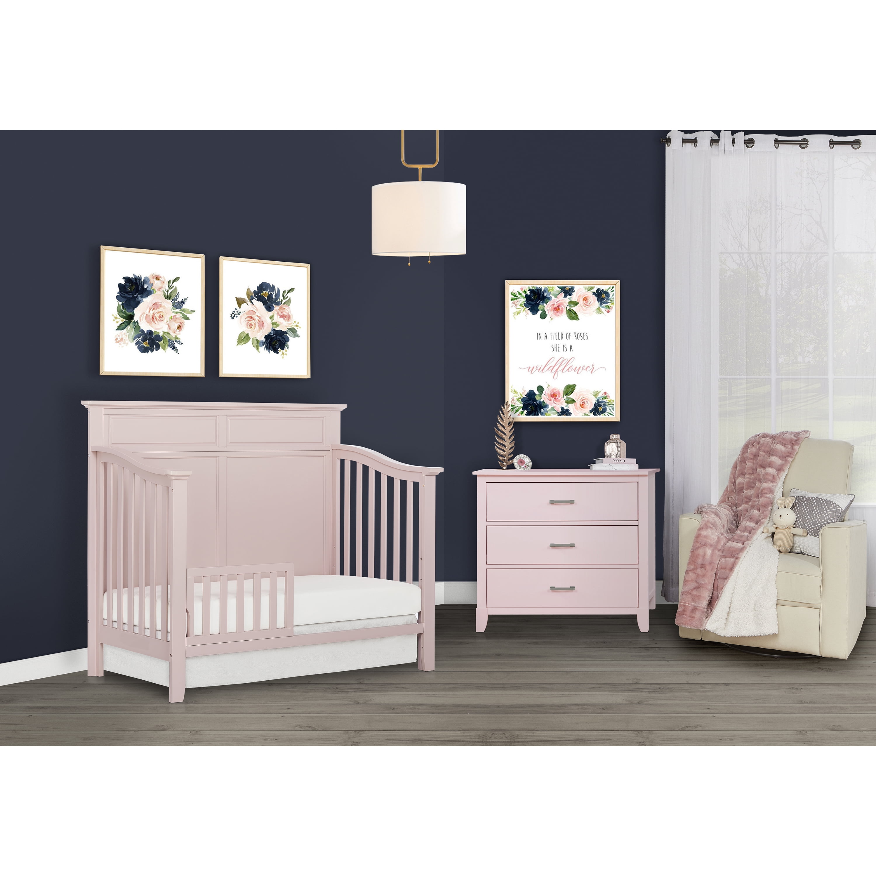 Dream On Me Convertible Crib Toddler Guard Rail In Blush Pink