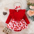 thumbnail image 2 of Vestido Para Niñas Ropa Para Niñas Bebés Día De San Valentín Mameluco De Manga Larga Estampado De Falda Mono Diadema Conjunto De Dos Piezas Rojo Odeerbi  LM103-8114, 2 of 8