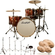 Sawtooth Command Series 6-Piece Drum Set Shell Starter Pack with 24" Bass Drum, Hardware & Zildjian Cymbals, Red Streak ( box 1 of 3)