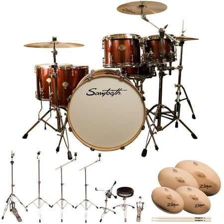 Sawtooth Command Series 6-Piece Drum Set Shell Starter Pack with 24" Bass Drum, Hardware & Zildjian Cymbals, Red Streak ( box 1 of 3)