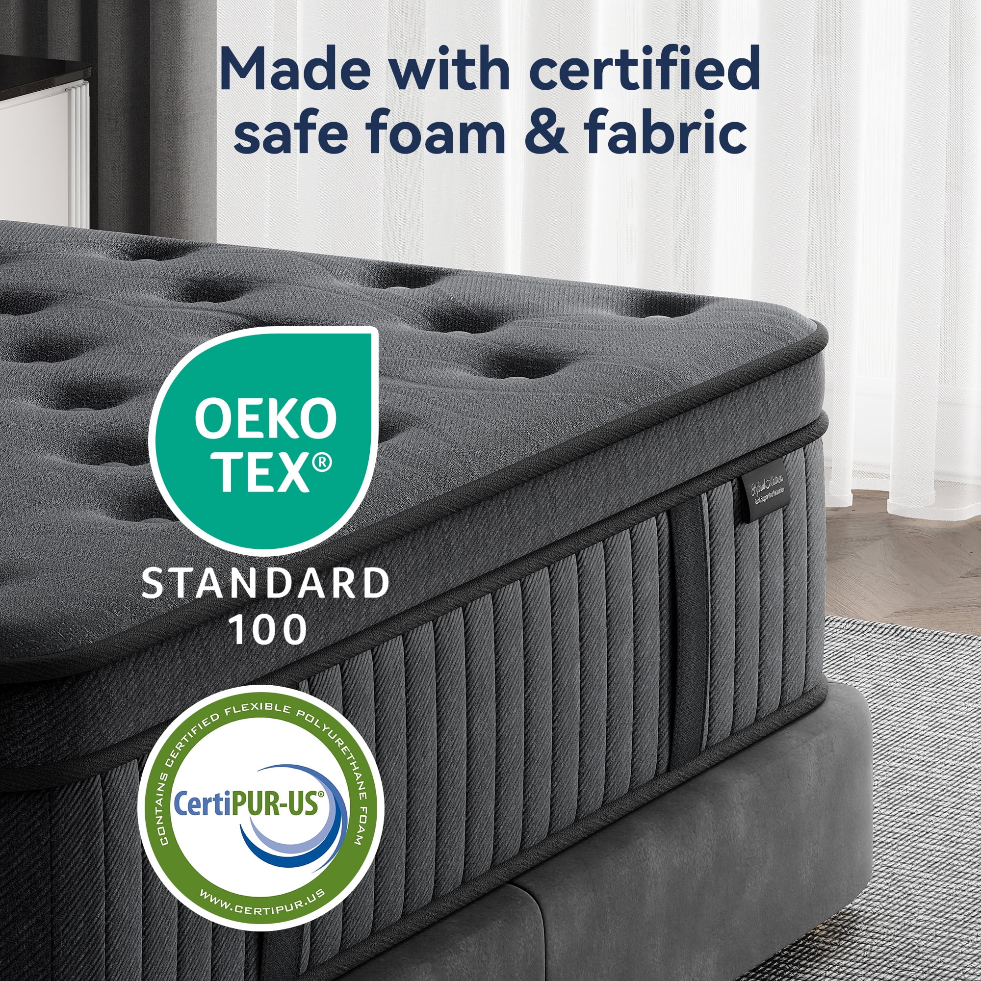 Sweetland 12" Queen Mattress in a Box, Hybrid Memory Foam with Individually Pocketed Coils, Medium Firm Pressure Relief