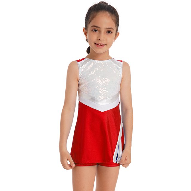 Manyakai Tenue de Cheerleading pour Filles Enfants avec Shorts Robe de Danse Jazz Hip-Hop Uniforme de Cheerleader Costume d'Halloween Rouge 10