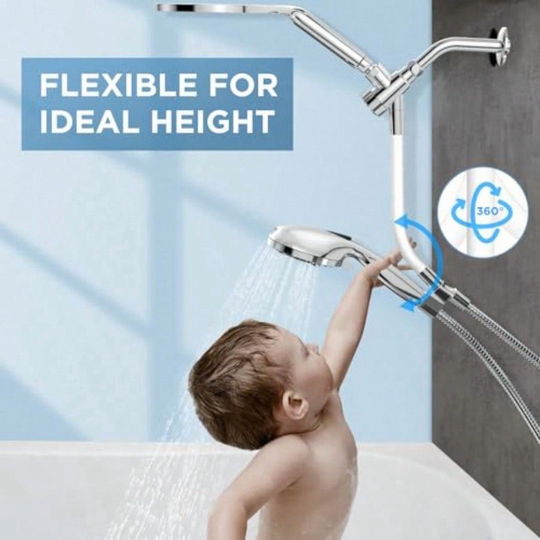 Dual Handheld Shower Head Combo 2-in-1 Rain Shower Heads System 8 Inch Rainfall Shower Head and 10 Modes High Prure Hand Held Showerhead with Built-in Power Wash