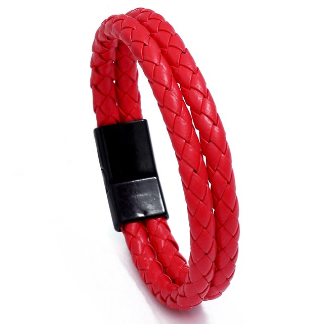 Pulsera de doble círculo trenzada Vintage de tendencia para hombre pulsera de cuero de imitación de moda Simple oso de fresa Hogar