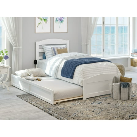 AFI Warren Solid Wood Twin Bed w/ Footboard & Twin Trundle in White