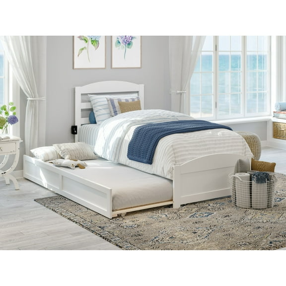 AFI Warren Solid Wood Twin Bed w/ Footboard & Twin Trundle in White