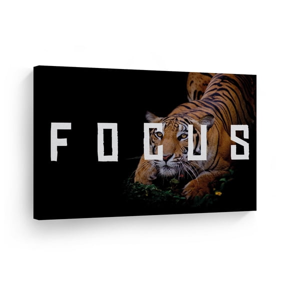 Smile Art Design Focus Lettering Wild Tiger in Black Motivational Canvas Wall Art Inspirational Wall Art Entrepreneur Quote Print Modern Office Living Room Decor Artwork Gift Ready to Hang 8x12