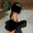 thumbnail image 5 of Samdudou Platform Sandals for Women Fluffy Faux Fur Slip On Wedge Slippers Elevated Heel Open Toe Slides Fashion Summer Footwear Casual Dressy Indoor Outdoor Shoes, 5 of 9