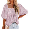 thumbnail image 1 of Puff Sleeve Top Polyester Fiber Elegant Soft Breathable Floral Pattern Square Neckline Top for Women, 1 of 5