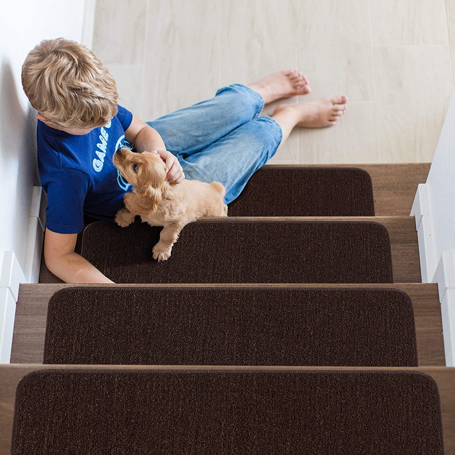 Indoor Non Slip Carpet Stair Treads 8.5"x26" Solid Set of ...