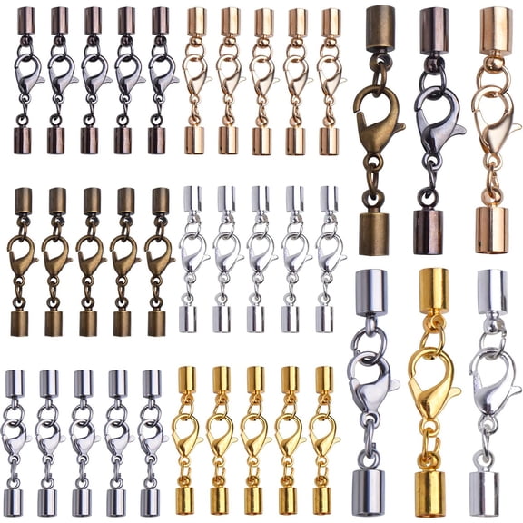 Aylifu Lobster Clasps with Leather Cord Ends, Alloy Lobster Clasp Necklace Ends for Jewelry Craft Making, 6 Colors, 36 Pieces
