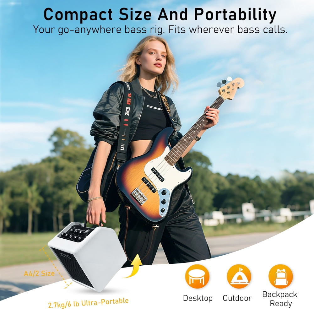 JOYO 30W Bass Combo Amplifier Portable Amp 4" Speaker with 3-Band EQ & Compressor | Bluetooth 5.1 + OTG Direct Recording | Headphone Practice for Bassist Solo Livestream Gigs (Vibe Cube BA-30, White)