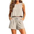 thumbnail image 2 of HongQid 2 Piece Outfit Set for Women Sleeveless Tank Top and Drawstring Shorts Casual Summer Matching Set with Pockets, 2 of 9