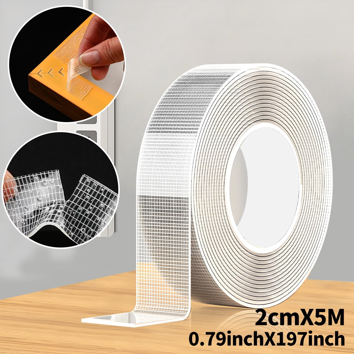 5m Nano Double-Sided Adhesive Tape - Ultra-Strong adhesion， Clear, Removable & Waterproof - Heavy-Duty, Extra Sticky Strip for E