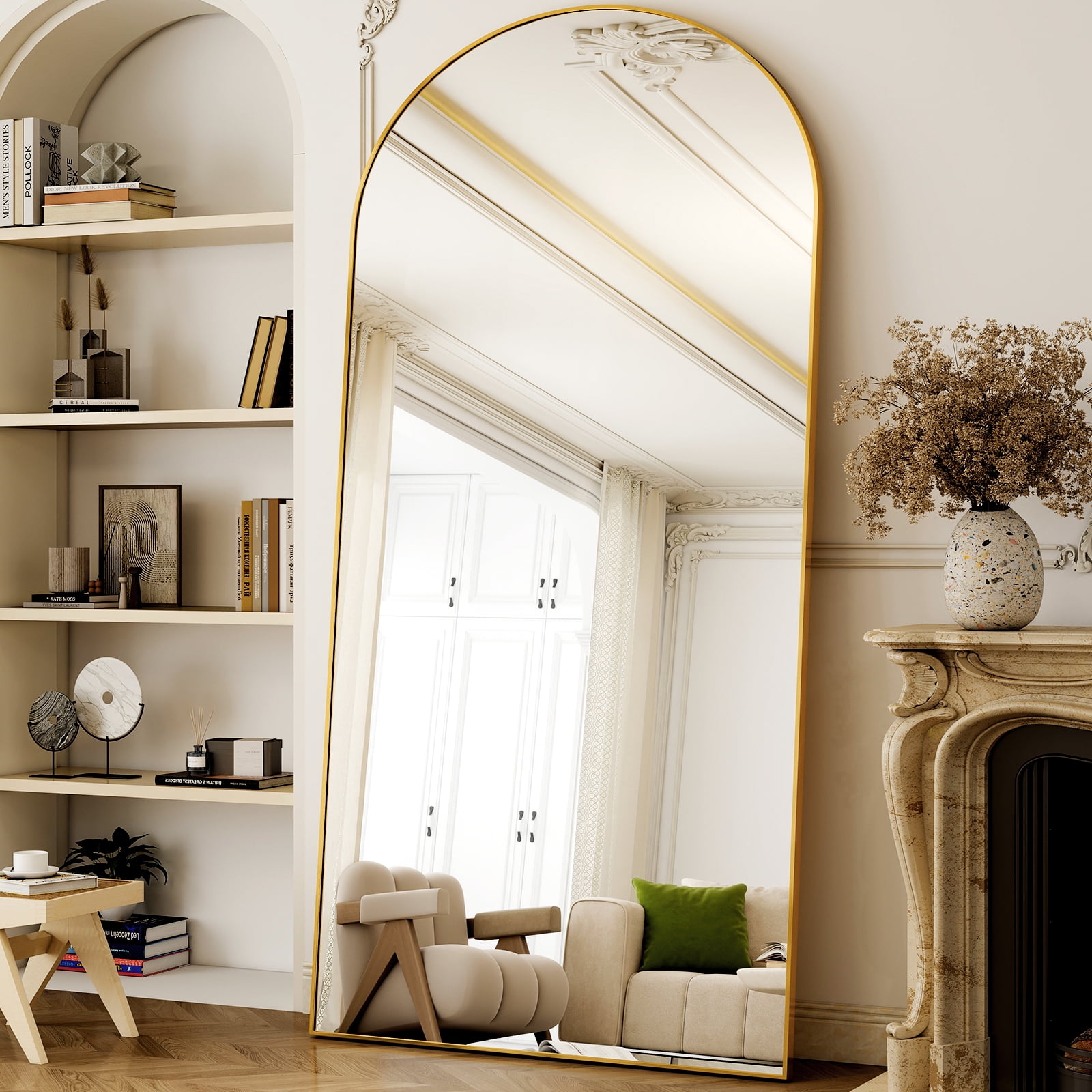 Cenovo 78"x 38" Arched Full Length Mirror Full Body Floor Mirrors, Gold