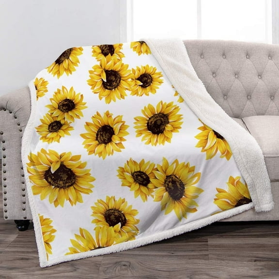 Sunflower Sherpa Blanket Plush Fluffy Smooth Soft Throw Blanket for Chair Bed Office Travelling Camping Women Gift 50"x60"