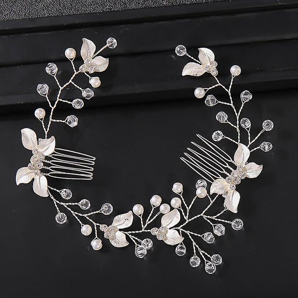 Diadema con peine de hoja de perla, accesorios para el cabello para mujer, tiara, diadema, accesorios de boda, diadema en la cabeza